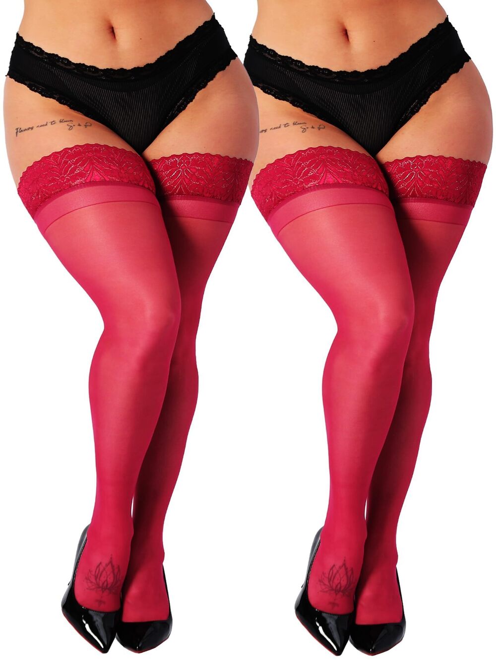 4865 Thigh High Stockings , Silicone Nude Lace Top Stay Up, Sheer 20D Nylon
